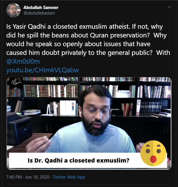Sameer & Gondal have been running around misusing Yasir Qadhi's name to back up their stances, even going as far as saying he is a closet apostate.Yasir Qadhi's tweet here demolishes their fantasy in less than 280 words.Desperation? Much!