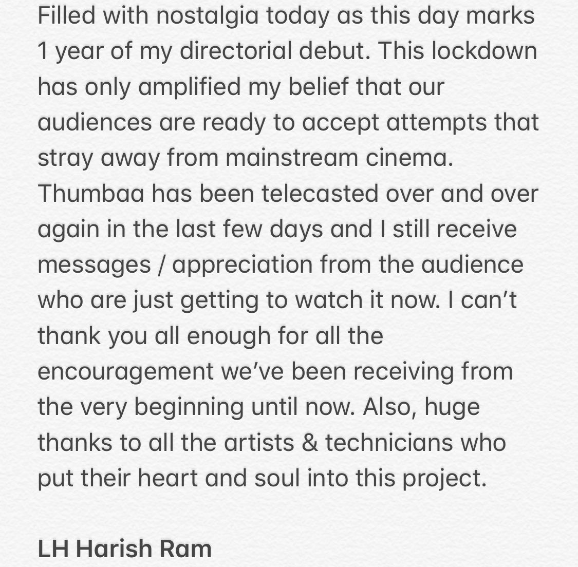 harishramlh's tweet photo. #1yrofThumbaa :)) @Darshan_Offl @ActDheena @ikeerthipandian . Special thanks to the media &amp; press for making our film special. https://t.co/qcXEwc60wc