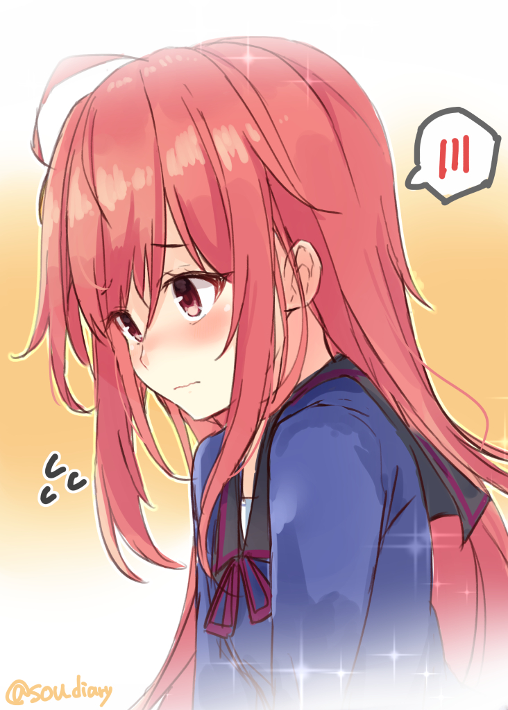 uzuki (kancolle) 1girl solo long hair spoken blush school uniform ahoge serafuku  illustration images