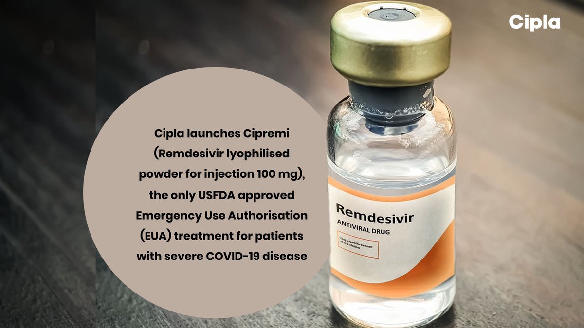 Cipla_Global's tweet image. In line with our purpose of #CaringforLife, Cipla launches Cipremi (#remdesivir lyophilised powder for injection 100mg) - the only @US_FDA approved EUA treatment for patients with severe #COVID19 disease. 

cipla.com/press-releases…