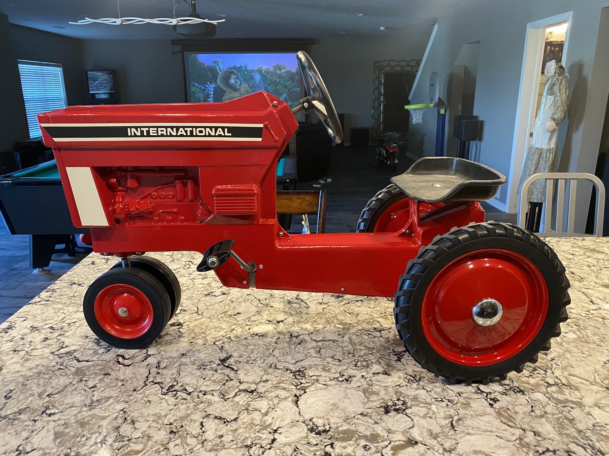 huskerff's tweet photo. 1972 #International #Harvester. My #Grandfather Heuss traded for this and I rode this a lot as a child. I was lucky enough to inherit and renew the tractor! Proud Father to finish it this morning for Zander! #powdercoat #pedaltractor #internationaltractors #FathersDay https://t.co/Z1xUUqJi6e
