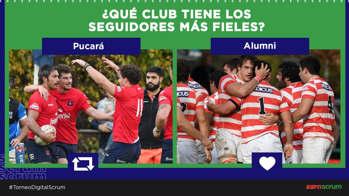 ScrumESPN's tweet photo. ¡Por un lugar en la definición! 🔝🔥

¿Qué club tiene los seguidores más fieles? 

RT: @Club_Pucara 
Fav: @AAlumni 

#TorneoDigitalScrum https://t.co/wcMCJf1jvO