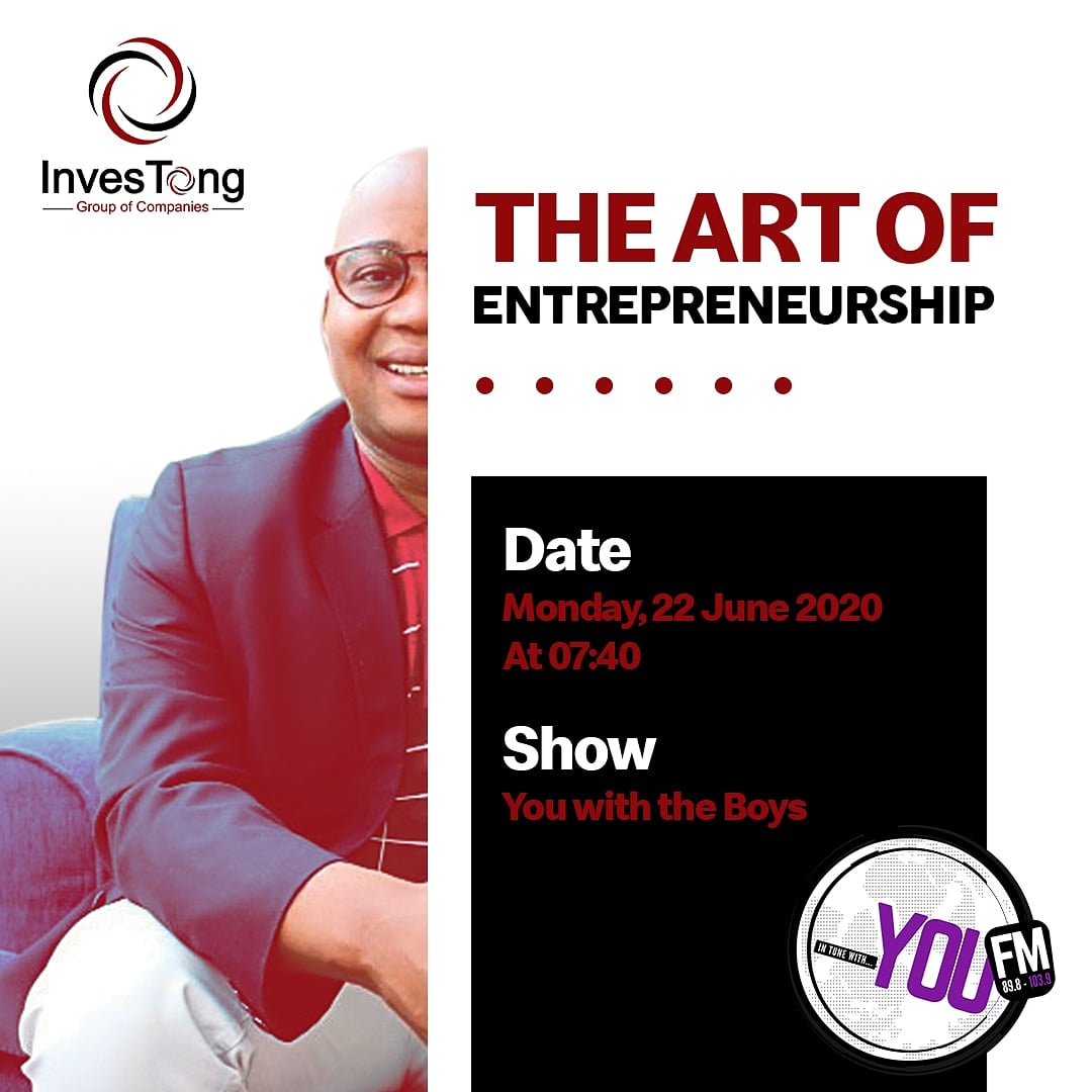 InvestongGroup's tweet photo. Tomorrow, CEO @DannyTong12 will be catching up with “You with the Boys” at 07H40 on @YOUFM898 speaking about The Art of Entrepreneurship.

Be sure to tune in and engage with us as we speak all things.

 #InvesTongGroup📈 https://t.co/JSidSpiclK