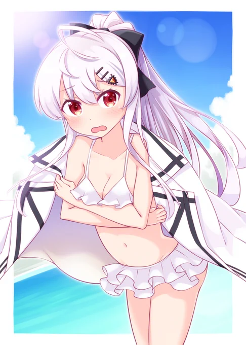 水着姿が恥ずかしくて上着を脱ごうとしないIWS2000を描きました。 #ドルフロ #少女前線 #IWS2000 
