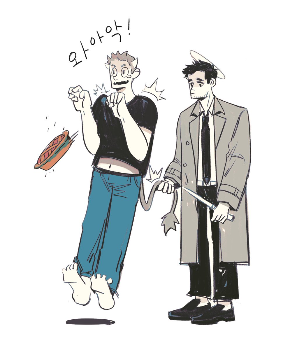 sasosasoap's tweet image. 하찮은 악마딘과 뉴비천사 캐스보고싶어서 그린 둘의 첫만남. 파이에 정신팔려서 천사가 온것도 몰랐던 디먼딘