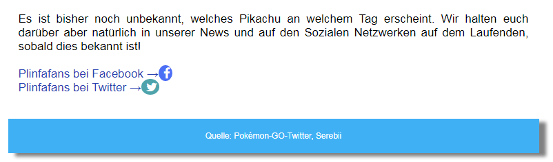 GO: Pikachu kehrt mit alten Mützen zurück!
Plinfa · 05. August 2019, 08:00 Uhr (UTC)

Anlässlich des GO-Fests in Yokohama, welches das letzte GO-Fest in diesem Jahr sein wird, werden verschiedene Pikachu weltweit fangbar sein.
