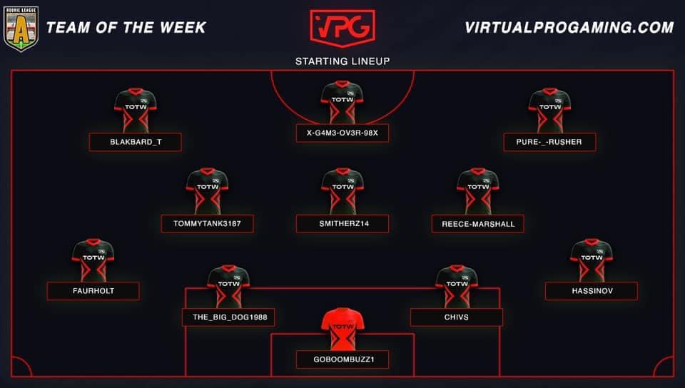 Week 2 of TOTW in <a href="/OfficialVPG/">Virtual Pro Gaming</a> and we get 3 guys in the line-up #RookieA 

FB: @RbHassene
CB: Big_Dog
CM: Smitherz