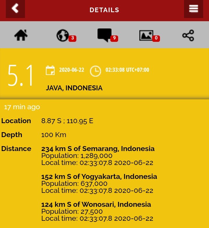 TDesiantoFW's tweet photo. #Earthquake_alert - M5.1, JAVA, INDONESIA, Mon 22 Jun 2020 - 02:33:08 UTC+07:00 https://t.co/cZ7ONkKgcG

*RT if you think this information is helpful. Thank you!

#Indonesia #earthquake #alert #warning #mitigation #Central_Java #Yogyakarta https://t.co/MPYivyWM9L