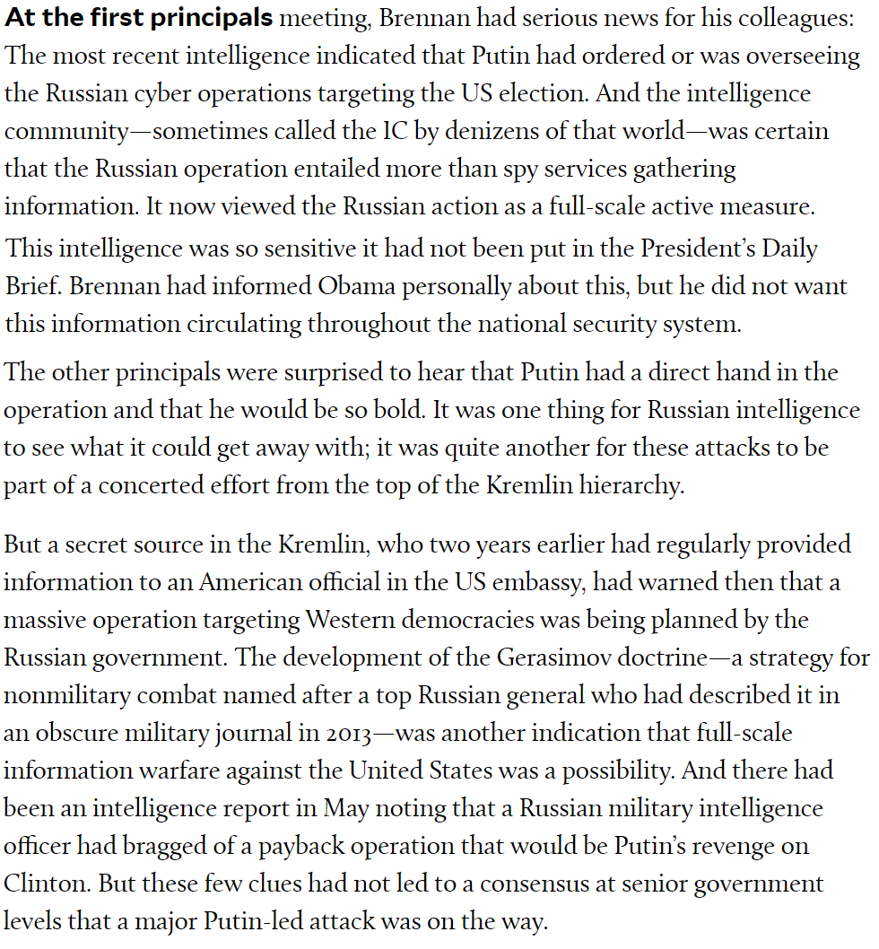 32/ Around the same time, probably between August 2nd and 6th, Brennan briefed Lisa Monaco, James Clapper, James Comey, and Loretta Lynch on Smolenkov’s bombshell and discoveries of the CIA’s Russian sources.  https://www.motherjones.com/politics/2018/03/why-the-hell-are-we-standing-down/