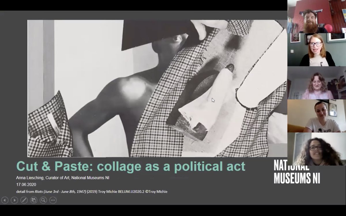 Political Collage. A Thread. On Wednesday we were joined by  @AnnaLiesching who presented a fascinating webinar on the history of collage as a political act. Anna set participants the challenge of creating their own politically inspired pieces using imagery from NMNI collection.