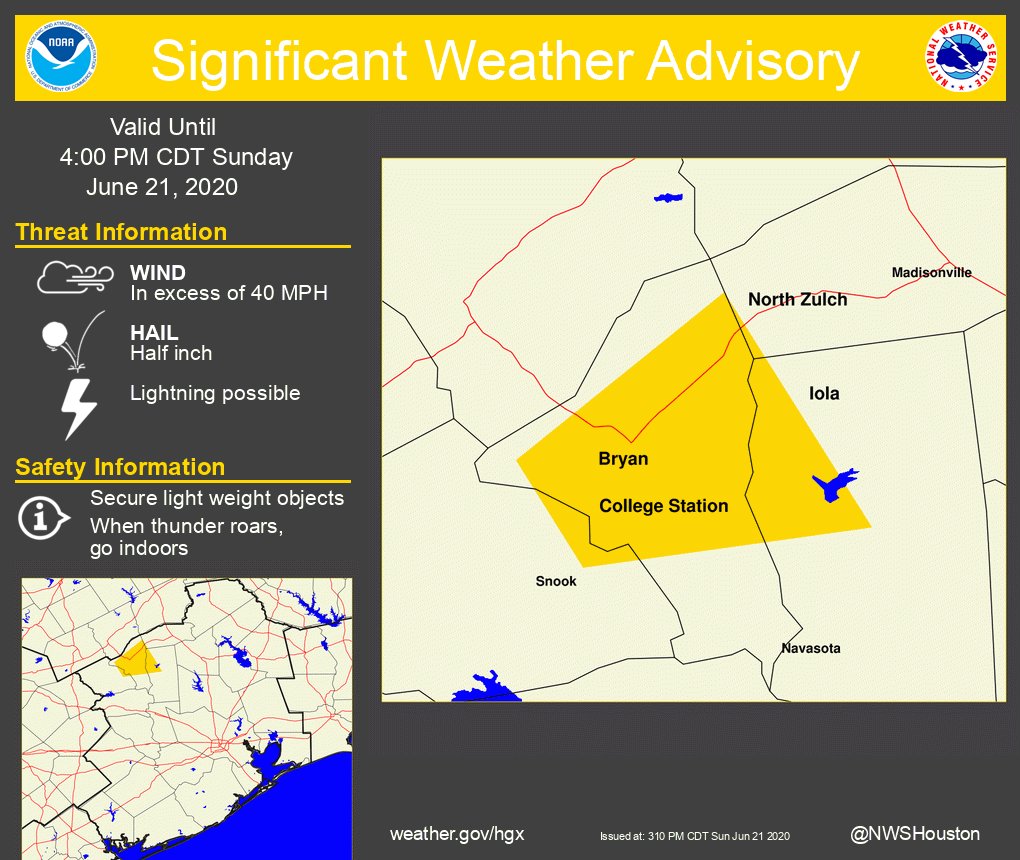 Significant Weather Advisory Strong Thunderstorm Near Bryan College