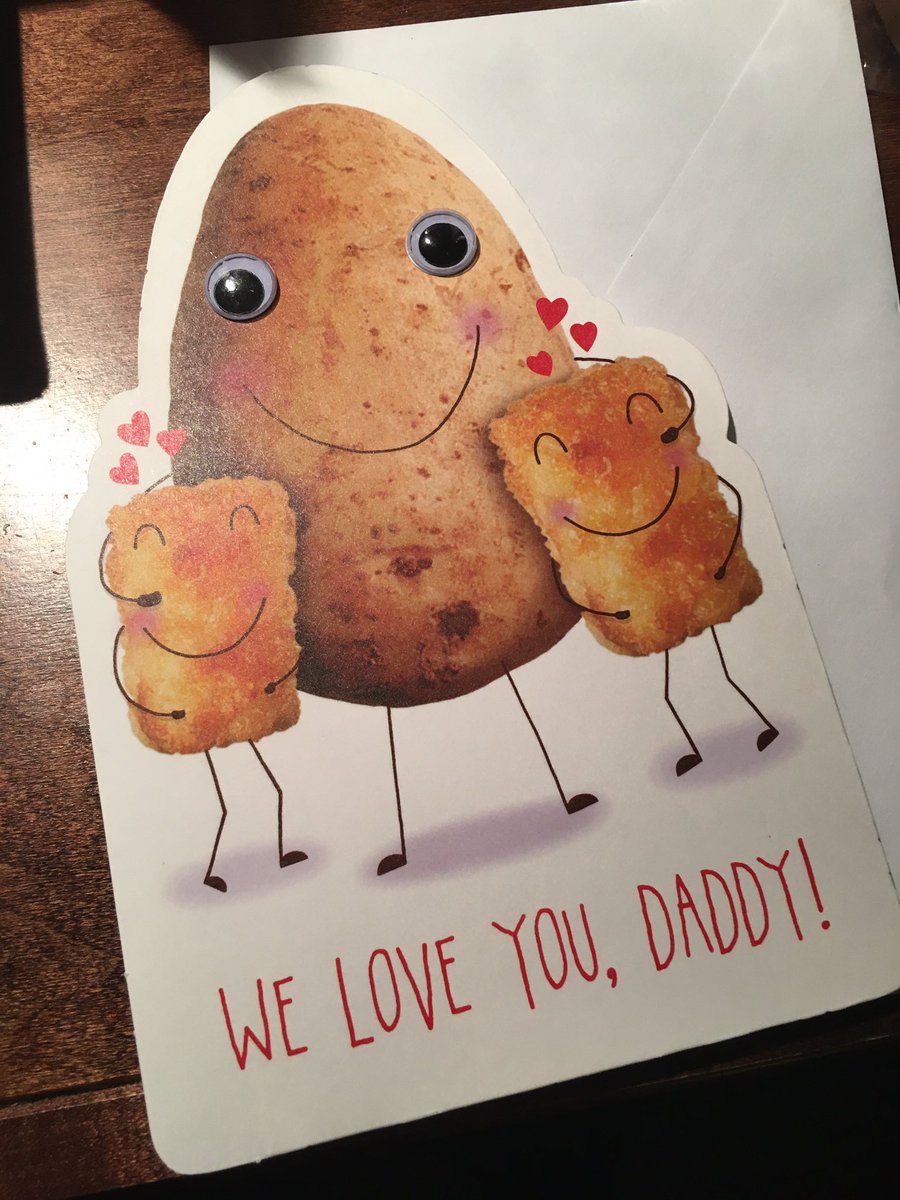 HBUCoachKey's tweet photo. Everyone who knows me well ... knows I kind of like potatoes.

So what better Father’s Day card could you get, right?

Blessed with two beautiful red-head tots. 

Thank you Lord for the enormous gift and privilege of being a Dad. https://t.co/WJTtci0cVu