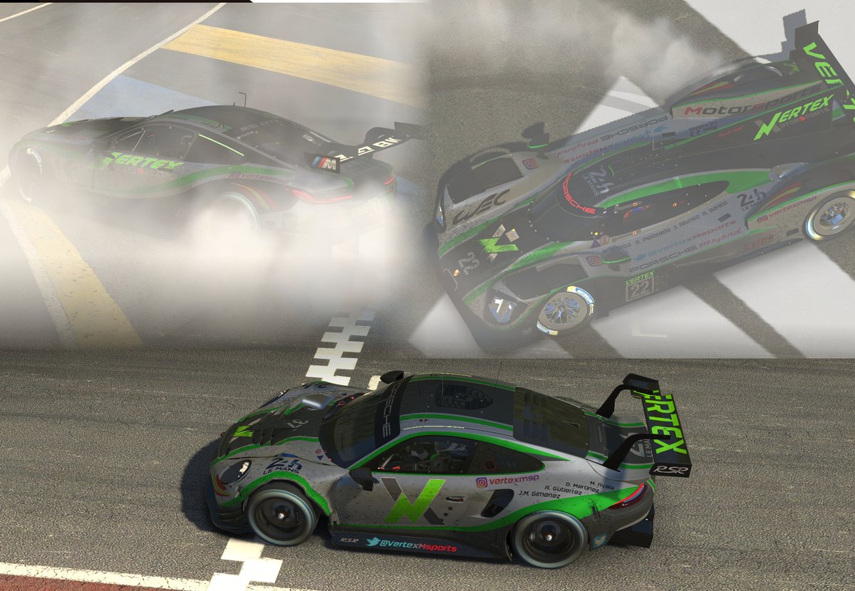 Tras 24 horas en La Sarthe de <a href="/iRacing_es/">iRacing.es</a>  consiguen finalizar los 3 coches que sacamos a pista .
➡P7 para nuestro prototipo  
➡P11 para nuestros GTEs
Enormes estas 24 horas de competición y diversión en equipo💪
Nos vemos en SPA 😜