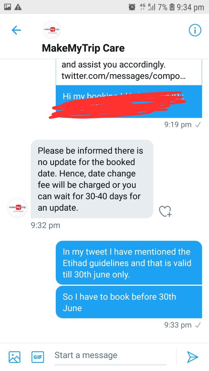 pix312d's tweet photo. @etihad May I ask you as you if there is a variation in policy applicable when we book tickets through @makemytrip ?
They are not responding to my query and for a friend they say charges are applicable.
Expect an immediate action.Ty. https://t.co/TBGLprYfjK