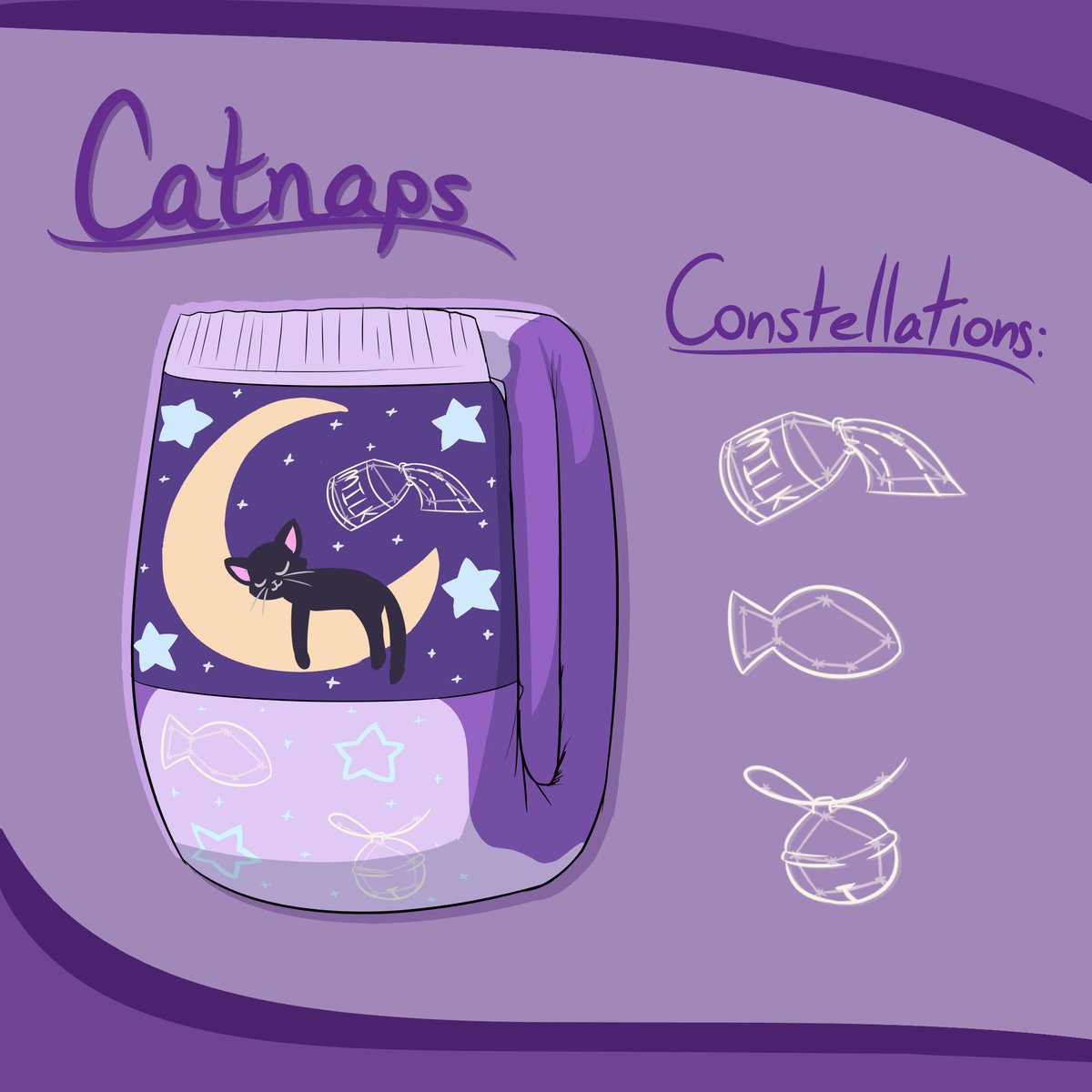 Sneaspeon's tweet photo. @ABUDiapers Catnaps! A night-themed diaper all about a lil' kitten snoozing away, with a night sky filled with catty constellations. https://t.co/sw944SngXb