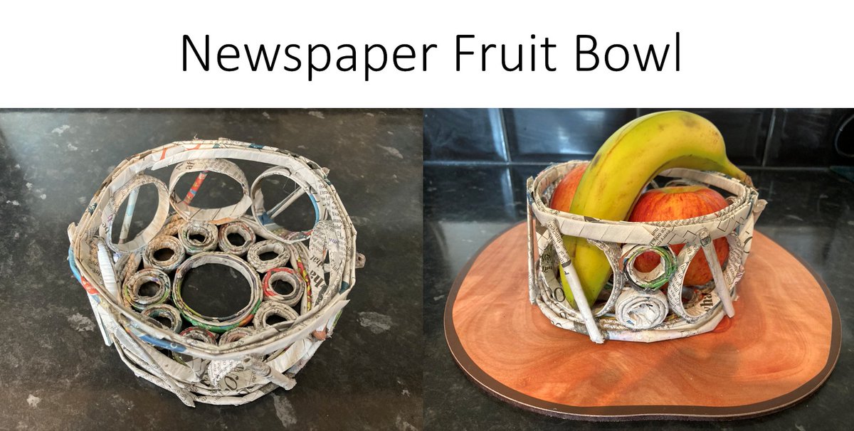 ceriontraining's tweet photo. MOTHER v DAUGHTER CHALLENGE 25 – JUDGES NEEDED: So the challenge was to make something useful from recycling . One of us has used newspaper to make a fruit basket. The other has made a clock out of an old custard tin and wooden knives and forks.  https://t.co/dZO1pRpC5M https://t.co/x20e9YZY64