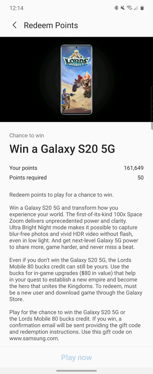 At this point I'm just going to nitpick.Its very obvious they are having you enter to win a GALAXY S20 5G. The 100x space zoom, which is by no means first of its kind, is exclusive to the S20 Ultra. You would only get 30x space zoom on the phone you'd maybe win.