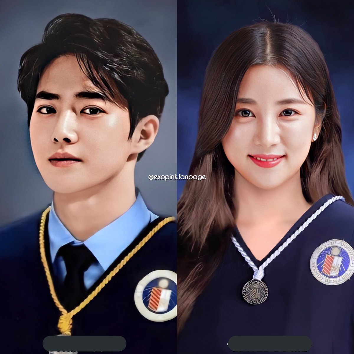 exopinkfanpage's tweet photo. #EXOPINK #EXO #Apink #SuRong #Suho #Chorong #ChanJi #Chanyeol #Eunji graduation photo from Ateneo De Manila University 👩🏻‍🎓👨🏻‍🎓! 

and

#BaekMi #Baekhyun #Bomi graduation photo from University of California, Los Angeles 👩🏻‍🎓👨🏻‍🎓! https://t.co/3YyJcffOB9