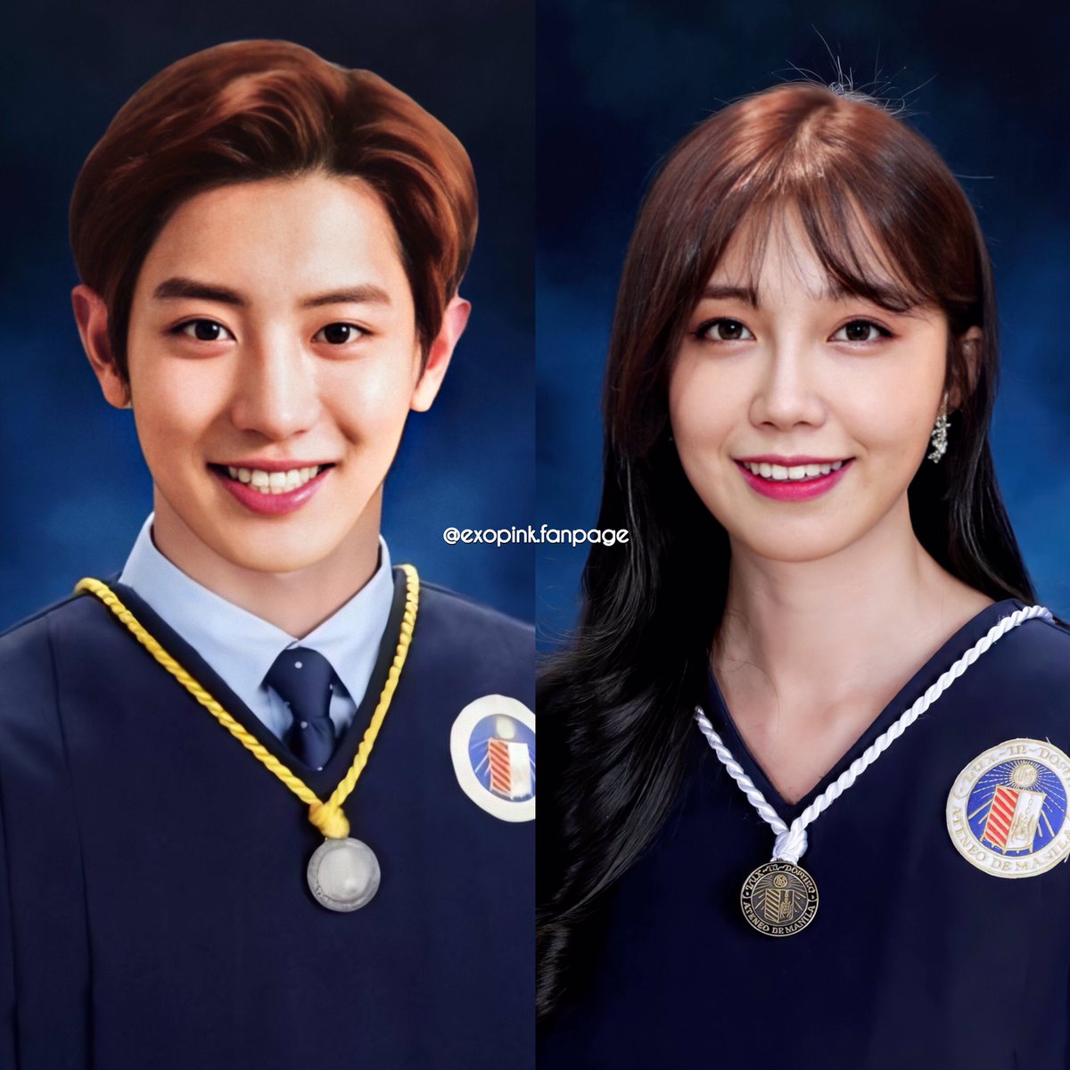 exopinkfanpage's tweet photo. #EXOPINK #EXO #Apink #SuRong #Suho #Chorong #ChanJi #Chanyeol #Eunji graduation photo from Ateneo De Manila University 👩🏻‍🎓👨🏻‍🎓! 

and

#BaekMi #Baekhyun #Bomi graduation photo from University of California, Los Angeles 👩🏻‍🎓👨🏻‍🎓! https://t.co/3YyJcffOB9