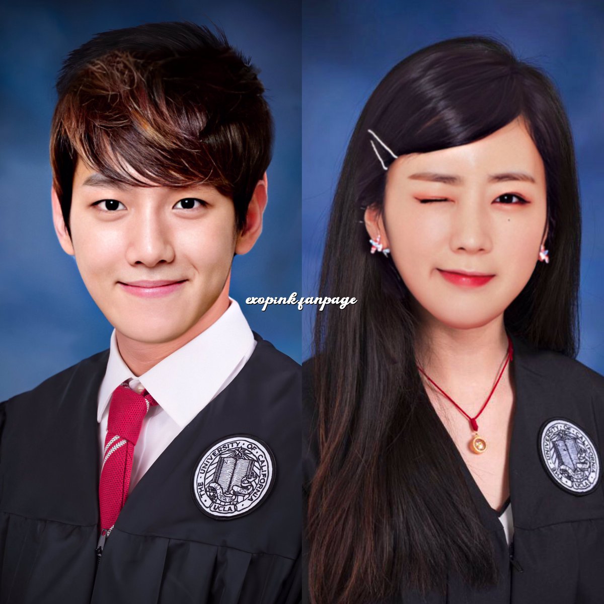 exopinkfanpage's tweet photo. #EXOPINK #EXO #Apink #SuRong #Suho #Chorong #ChanJi #Chanyeol #Eunji graduation photo from Ateneo De Manila University 👩🏻‍🎓👨🏻‍🎓! 

and

#BaekMi #Baekhyun #Bomi graduation photo from University of California, Los Angeles 👩🏻‍🎓👨🏻‍🎓! https://t.co/3YyJcffOB9