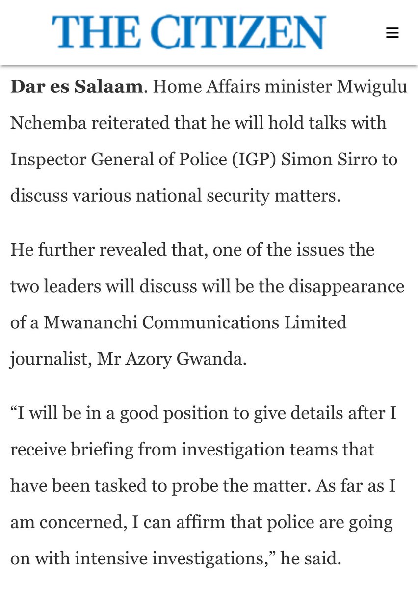 MariaSTsehai's tweet photo. Wonder what @mwigulunchemba1 has to say as he was the Minister of Interior Affairs and insisted he would look into the disappearance of Azory maybe he can tell us #WhereIsAzory
#Justice4Azory #ChangeTanzania https://t.co/dfE00l602H