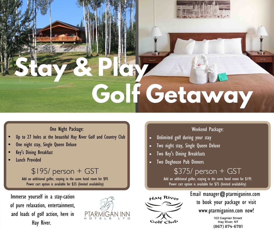 hayrivertourism's tweet photo. Make your vacation into a Hay-Cation! Hay River's Golf Club &amp; Ptarmigan Inn have a Stay &amp; Play Golf Getaway package deal. Visit the Hay Riviera this summer. https://t.co/DRDgPfYjw2 @HayRiverGolf @PtarmiganInn #nwt #tourism #Golf #spectacularnwt https://t.co/gsVKgZagK1