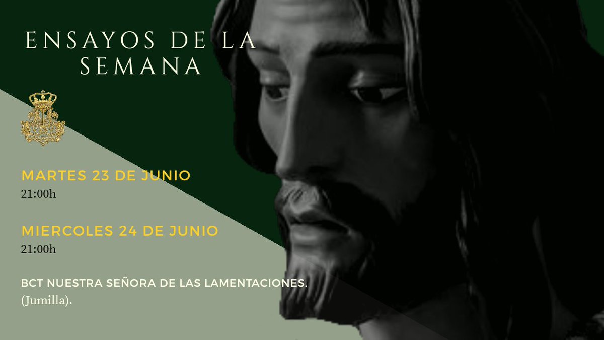 ℹ️ Ensayos para la próxima semana. 

Martes 23 de Junio a las 21:00h.
Miércoles 24 de Junio a las 21:00h.

⚠️ Obligatorio el uso de mascarillas y la higiene de manos con gel hidroalcolico antes y después del ensayo y respetando la distancia de seguridad.

🎼 Partituras de mano.