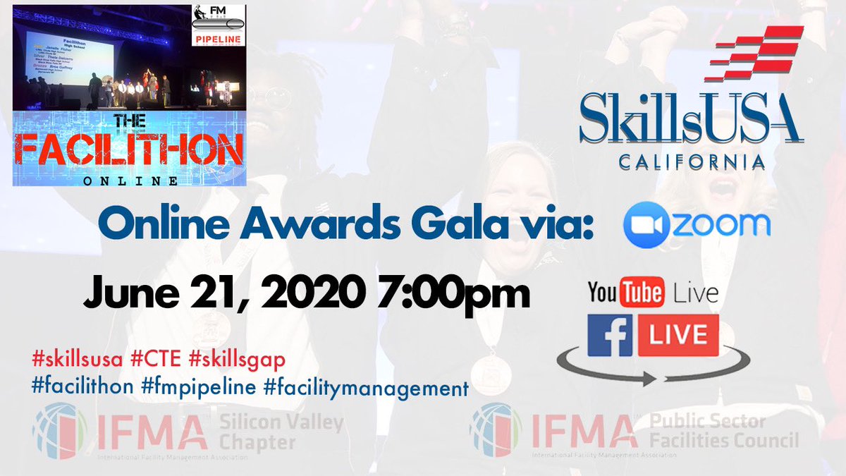 SkillsUSA-Califormia's Facilithon Online Awards TONIGHT, 7PM PST/9PM CST/10PM EST. SkillsUSA California's first online competition. 24 judges from the United States, Canada and Middle East judged this contest virtually facebook.com/SkillsUSACA/li… youtu.be/M_1xWRRV3Kc