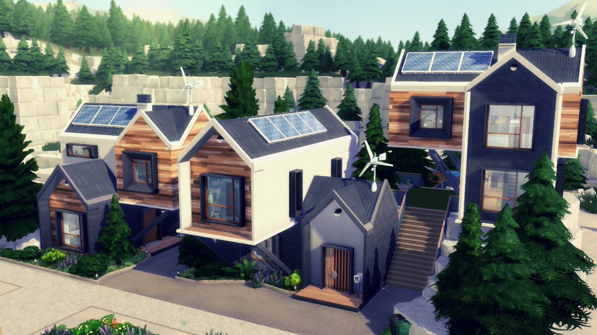 TheREALschnuck's tweet photo. Hey Simmers! These are 3 prefabbed houses in a small eco community on a reclaimed/repurposed quarry 
-----> https://t.co/tCPvXU0BDk
@TheSimCommunity @TheSims  #ShowUsYourBuilds #TheSims4 #EcoLifestyle https://t.co/NohRx81MZZ