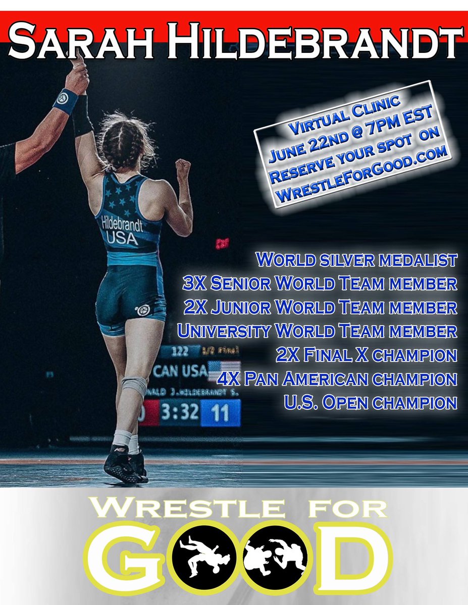 A virtual e-clinic with World Silver Medalist <a href="/sarhilde/">Sarah Hildebrandt</a>? Sign us up and you can sign up too at wrestleforgood.com/index.htm Don’t wait to get on board with this opportunity! <a href="/WrstleLikeAGirl/">Wrestle Like A Girl</a>