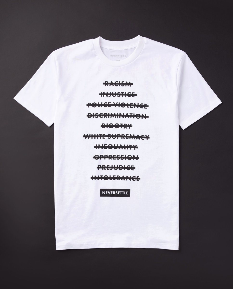 The Never Settle: 4 Years Later available in white. Rockridge is committed to creating sustained change and to build a brighter future for the Black community. All proceeds go to <a href="/HiddenGeniusPro/">The Hidden Genius Project</a> <a href="/eji/">eji</a>-org <a href="/Dan_Simmons/">Dan Simmons</a> #BlackLivesMatter