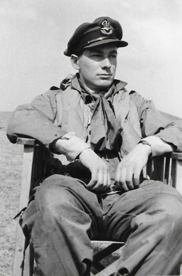 An old picture of Family Grandpa, aged about 25. He was Family Dad’s father. He is in flying overalls and wearing an RAF cap. He is sitting casually in a deckchair waiting to be called to helix place. Family Grandpa flew Meteors in the 1950s and, sadly, died in February 2019.