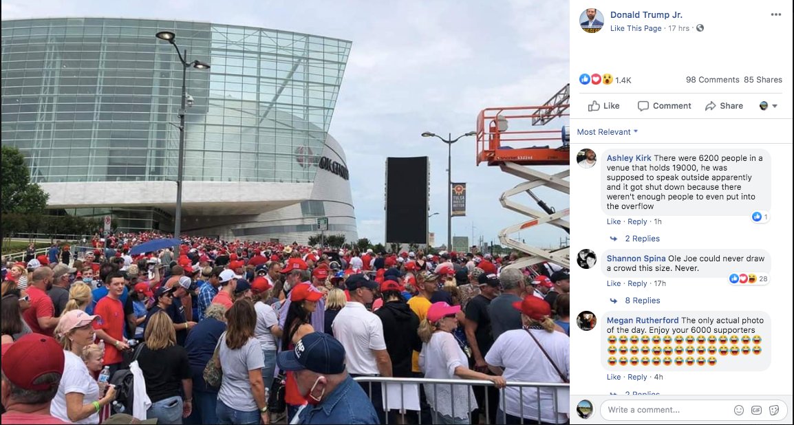 One of the six photos he posted along with the caption, "The Silent Majority is about to GET LOUD " clearly shows the BOK Center and Tulsa's flag, so sure that checks out, but ...5/