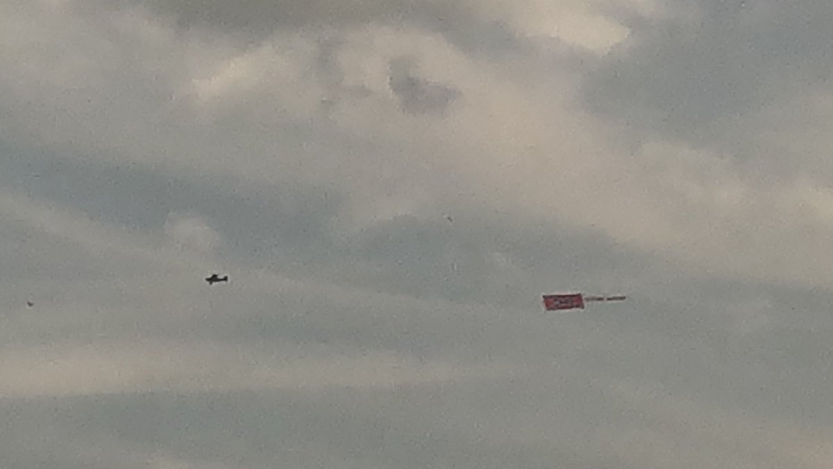 Small plane pulling a huge banner above Talladega right now. Banner features big Confederate flag and reads “defund NASCAR.”