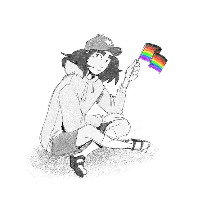 happy pride ! these aren't my only lgbt characters but my wrist has been bothering me so here's two of em (august and drew) 