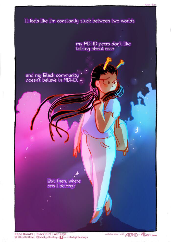 blkgirllostkeys's tweet photo. IT’S HERE: 

When I was diagnosed with ADHD, I felt alone, misunderstood, and broken. Now I’ll never feel alone again. This beautiful collaboration with ADHD Alien is complete, and my heart is overflowing. Happy tears. 

This is what happens when the #neurodiversesquad teams up. https://t.co/G1ID1ZFal2