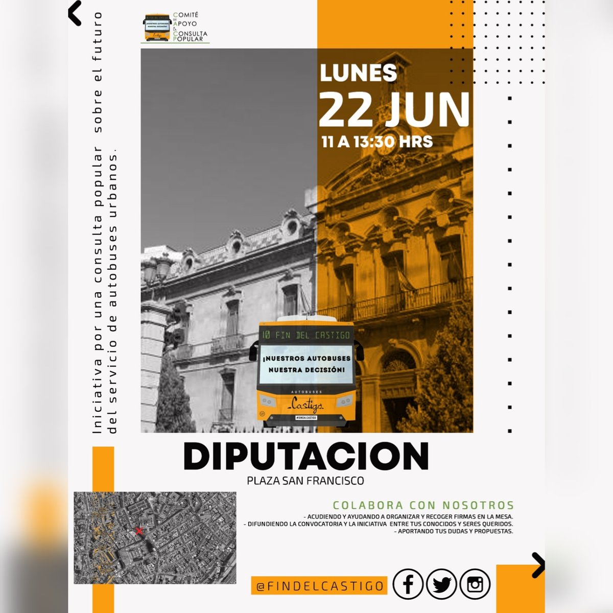 findelcastigo's tweet photo. Mañana nos volvemos a ver las caras en la Diputación de 11 a 13.30h. ¡Con tu firma, Jaén decide!
#DiNoAlCastigo #ConsultaPopular #AutobusesCastigo https://t.co/vk713WCBY2