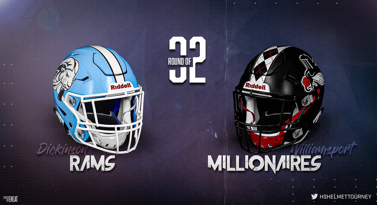 hshelmettourney's tweet photo. Round of 32-Region 3

Dickinson Rams (State Champion, Delaware) @JDHSRamsSports

🆚

Williamsport Millionaires (At Large, Pennsylvania) @millionaire_fb https://t.co/ADNn5vAMoL