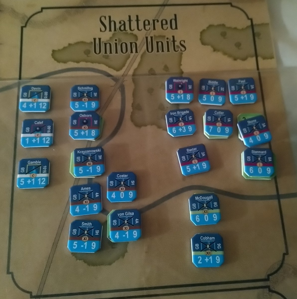 SanchoMateos's tweet photo. Tras once turnos cae la primera noche en Gettysburg... Y la mañana traerá una gran victoria confederada!!. Los rebeldes lograron ocupar casi todos sus objetivos en Cementery hill y de paso aniquilaron al I y XI cuerpos Federales...#wargames #compasgames #battlehymn https://t.co/RXS03x1ZKC