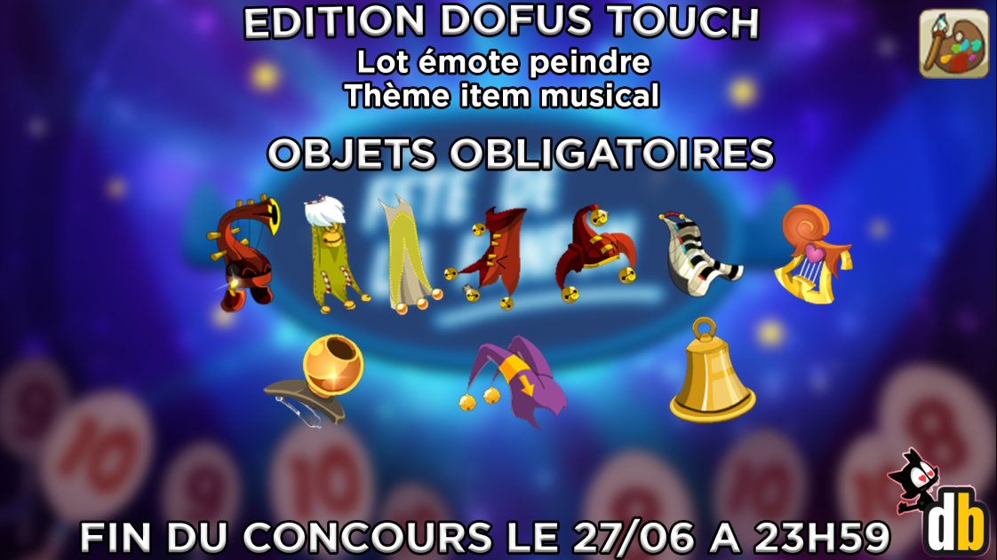 dofusbook_modo's tweet photo. Twitter : Concours de skin pour la version Dofus Touch !

Vous devez prendre un des items (un seul, pas plusieurs) proposé sur le screen et faire un skin avec !

Lot : Emote Peindre https://t.co/p0AkCEtT23
