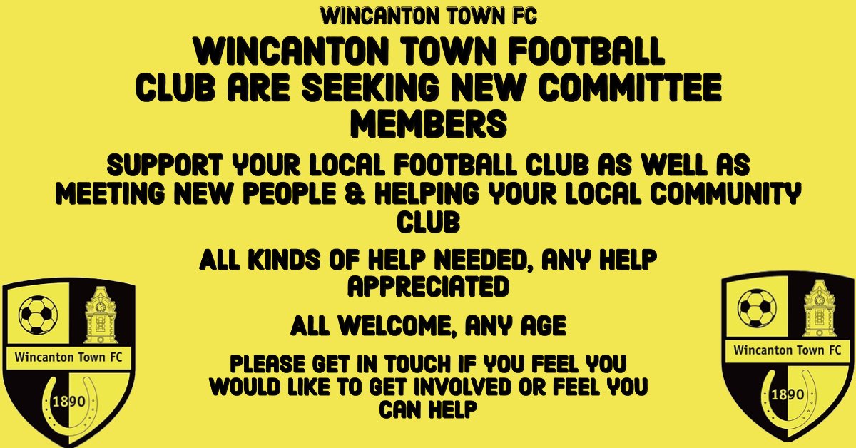 WTFC are in need of new committee members &amp; matchday volunteers for the upcoming season. All welcome and appreciated, please reply to this directly or message chairman Terry on 07788568769 if you feel you would like to get involved in any way however big or small