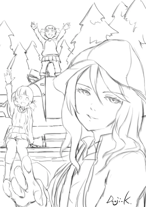 #ガルパン版深夜のお絵描き60分一本勝負
#ガルパン版深夜のお絵描き60分一本勝負_20200621
制作環境的にも線画を描く制作スタイルではないのですが、チャレンジしてみました
継続の三人描きました 