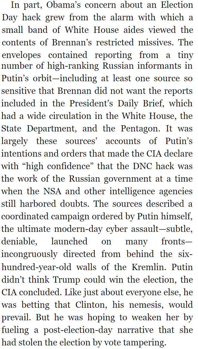 11/ In his book “A Perfect Weapon,” David Sanger explains that “The CIA’s “high confidence” was in part based on human sources inside Russia." Meanwhile, the NSA at best had "moderate confidence" that Russian agencies were responsible for the hacks.