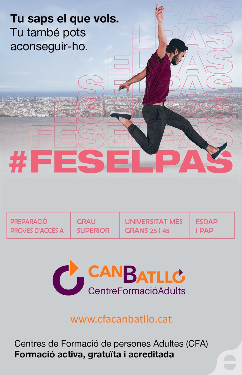 CFACanBatllo's tweet photo. #PreinscripcióCanBatllo2020_2021

Ja us podeu preinscriure al CFA Can Batlló per al curs 2020/2021

https://t.co/gOhva1bpTO https://t.co/4HQmr6D4Vq