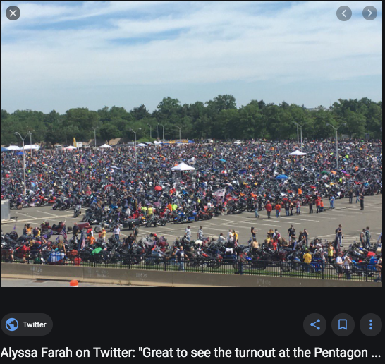 Reverse image search didn't work, but it appears it's from a Rolling Thunder rally in D.C. (photos on the right were some I found that looked similar), not sure what year or if Trump was even involved. But what  @DonaldJTrumpJr shared definitely not Tulsa. And not Saturday. 11/