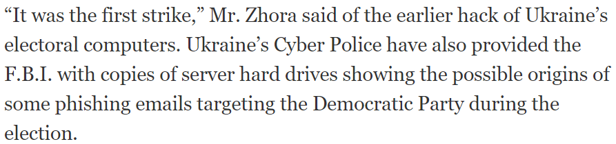 17/ Ukraine is intuitively the most plausible candidate out of these three. However, the only article I’ve found that discusses its collaboration with US investigators claims that its cyber police passed material over to the FBI. https://www.nytimes.com/2017/08/16/world/europe/russia-ukraine-malware-hacking-witness.html