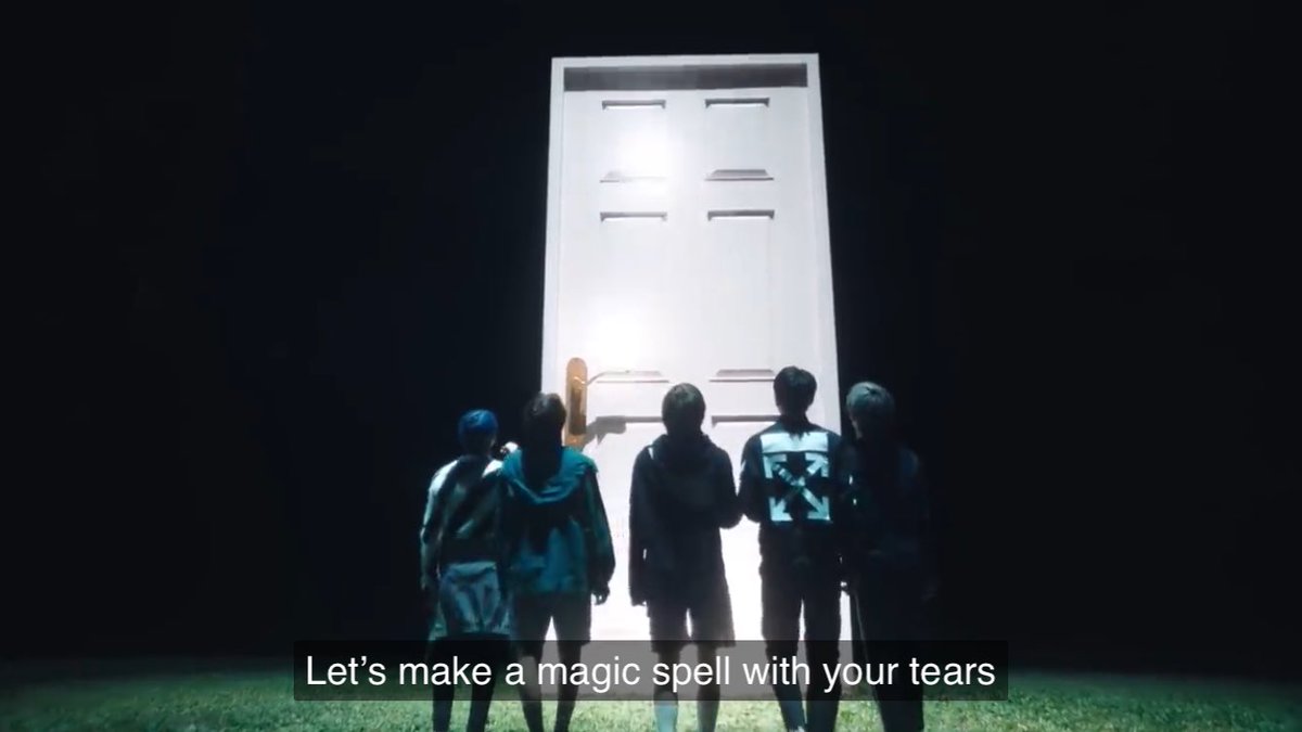 -in magic island when they were in the human world?” Well I never said they can’t be in the human world in the time mvs. This is where I get a bit wild and connect something that came out today, that’s related to BTS. This photo below is from the graphic lyrics. The door could-