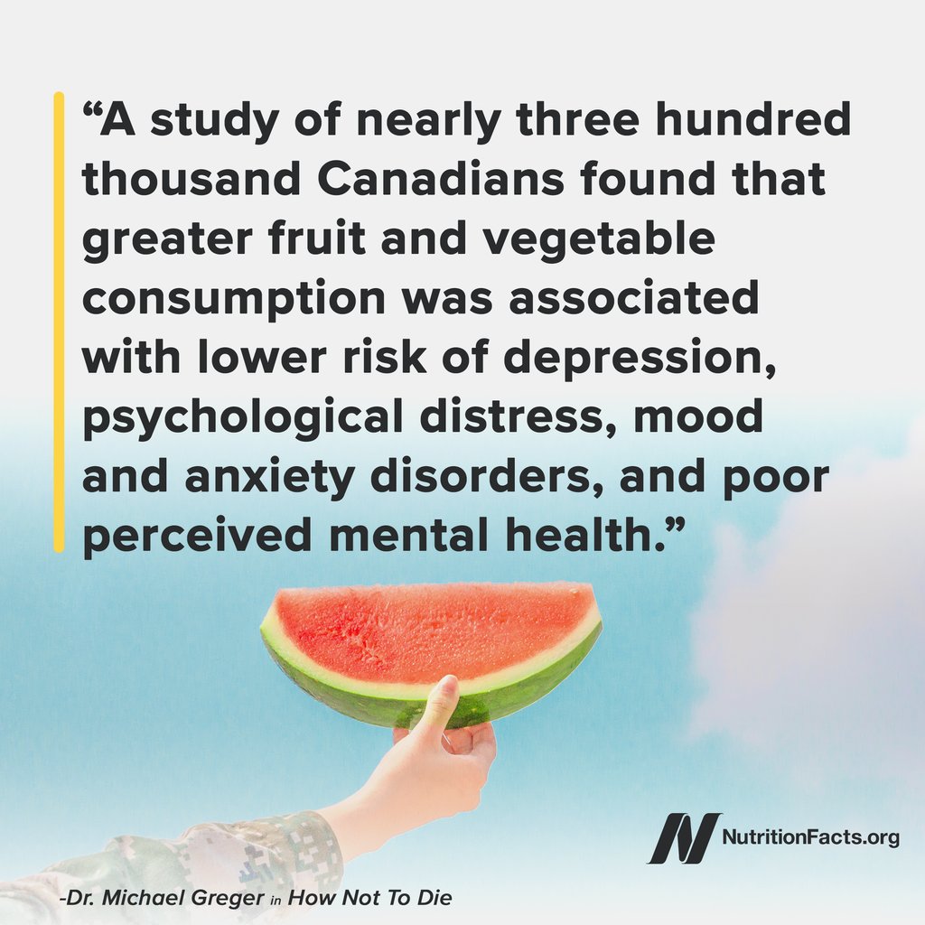nutrition_facts's tweet photo. The consumption of antioxidant-rich fruits and vegetables and folate-rich beans and greens may lower the risk for depression. Check out the video, "Antioxidants &amp; Depression" to learn more: https://t.co/hKtoIU5uGB 
 
Take the Daily Dozen challenge: https://t.co/0F2T90gZHW https://t.co/pZzvjdJVNN