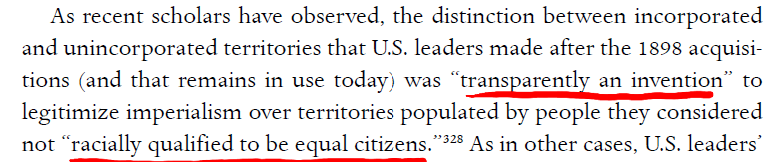 They created a new category of "unincorporated territories" to apply to the Philippines, Puerto Rico, and Guam... a category that still exists TODAY and continues to shape US policy. So the next time you wonder why PR isn't a state: yes, the answer is racism.[8/9]