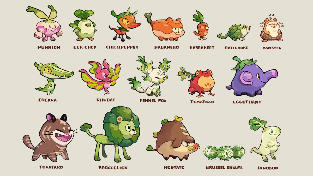onemegawatt's tweet photo. All the #EliosBotanimals designs introduced so far!

If you can pick 3, which of these would you raise on your farm? 🍅🧅🥕🍆🥬🥦🌶️ https://t.co/aP9tsJ4Dlt